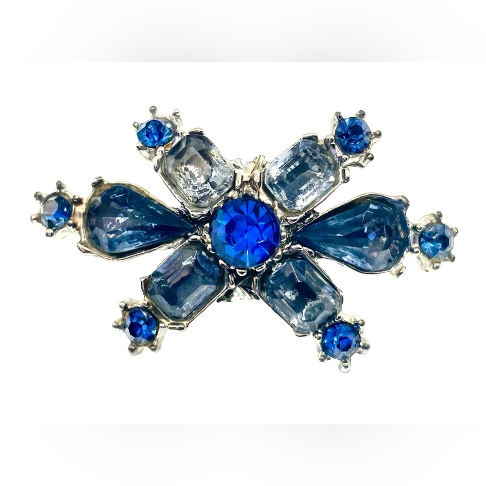 Vintage Silver Tone Brooch Pin with Faceted Glass Gems Art Deco